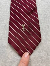 VTG Yves Saint Laurent YSL Red White Striped All Silk Tie Adjustable Business