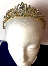 Gold Tone Tiara Princess-Style Crown Sparkling Rhinestones Small Combs at Ends