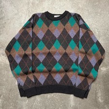 Vintage 80s Argyle Diamond Knit Multi Color Sweater Size Mens Large