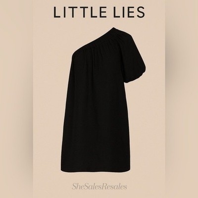 Little Lies One-Shoulder Linen Mini Dress Black NWT Modern Boho Summer Resort XS