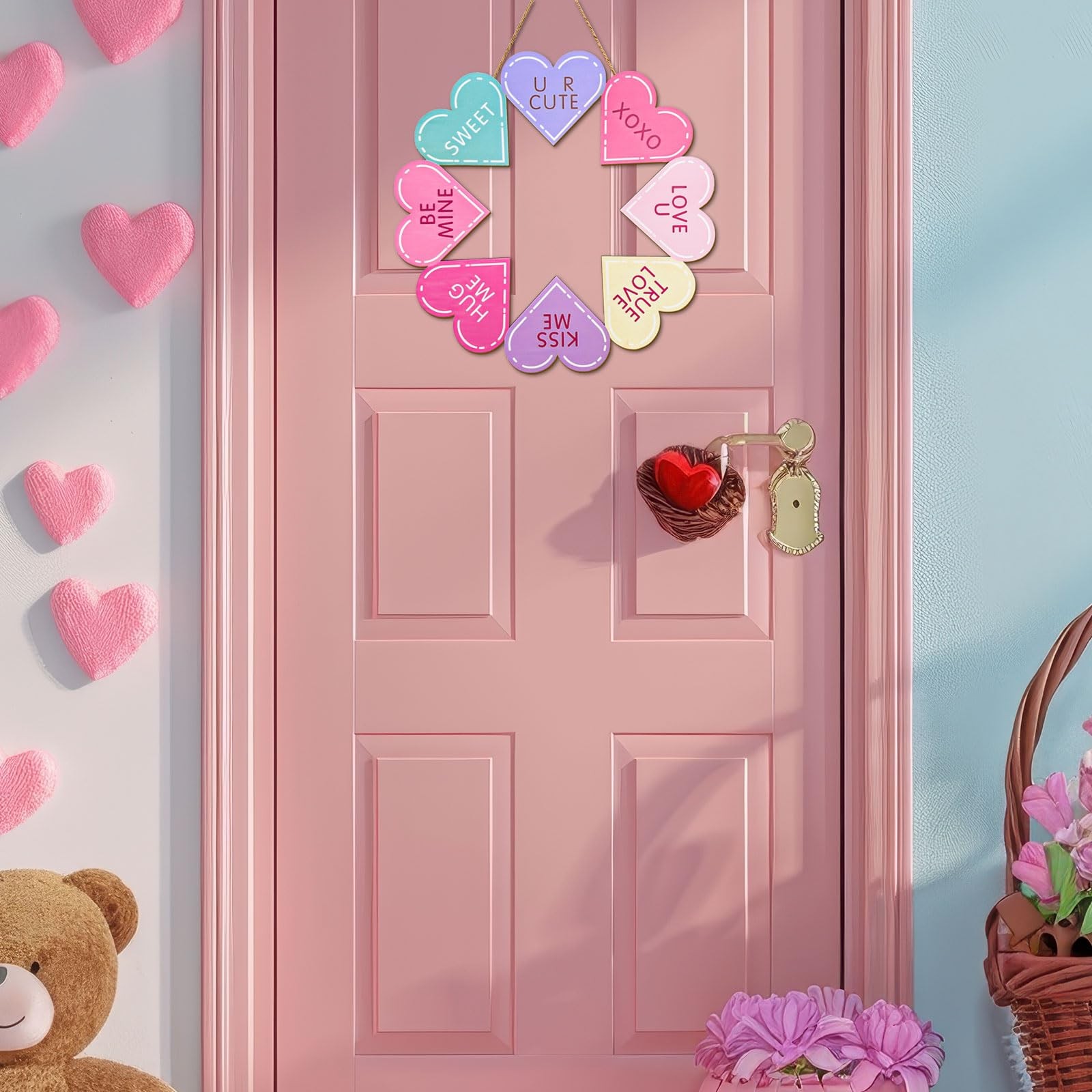 Valentine's Day Door Sign Decorations Conversation Heart Wooden Hanging Sign ... thumbnail 3