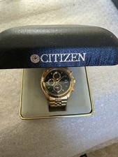 Vintage Citizen Gold Quartz Chronograph Watch Black Dial 0510-C50057 Boxed