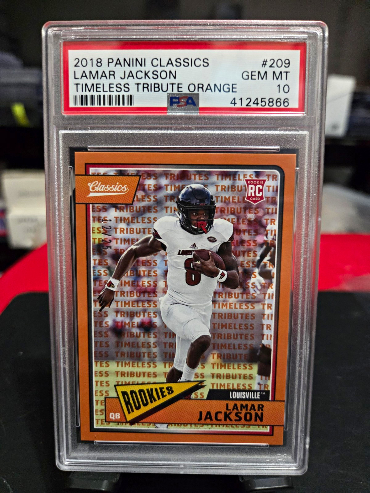 Panini 2018 Classics Lamar Jackson RC Timeless Tributes Orange /25 #209 PSA 10