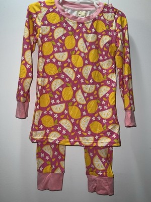 Girls Lemon Fruit Graphic Print Long Sleeve Snug Fit Bamboo Pajama Set 3T 2PC