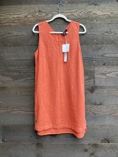 Tahari Woman’s Linen Double Side Button Tunic Dress L Vintage Looks Sleeveless