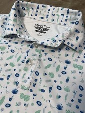 Straight Down Golf Polo Shirt Mens Large White All Over Drinks Geometric Stretch