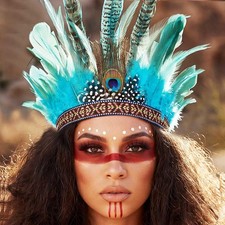 Native American Feather Headband Indian Headdress Peacock Headpiece Carnival ...
