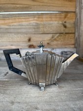 Antique Art Deco Stylish Silverplate Teapot with Ebony Handle
