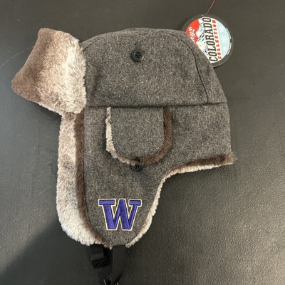 Washington University Huskies Trapper  Hat Dark Gray Wool Faux Fur New