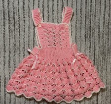 Handmade Crochet Baby Dress 0-3 Months Pink Knit Infant Photo Prop Outfit