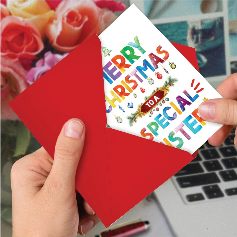 1 Tarjeta de Felicitación de Navidad con Sobre - Felices Fiestas Especial Hermana Vacaciones Foto 4 de 4