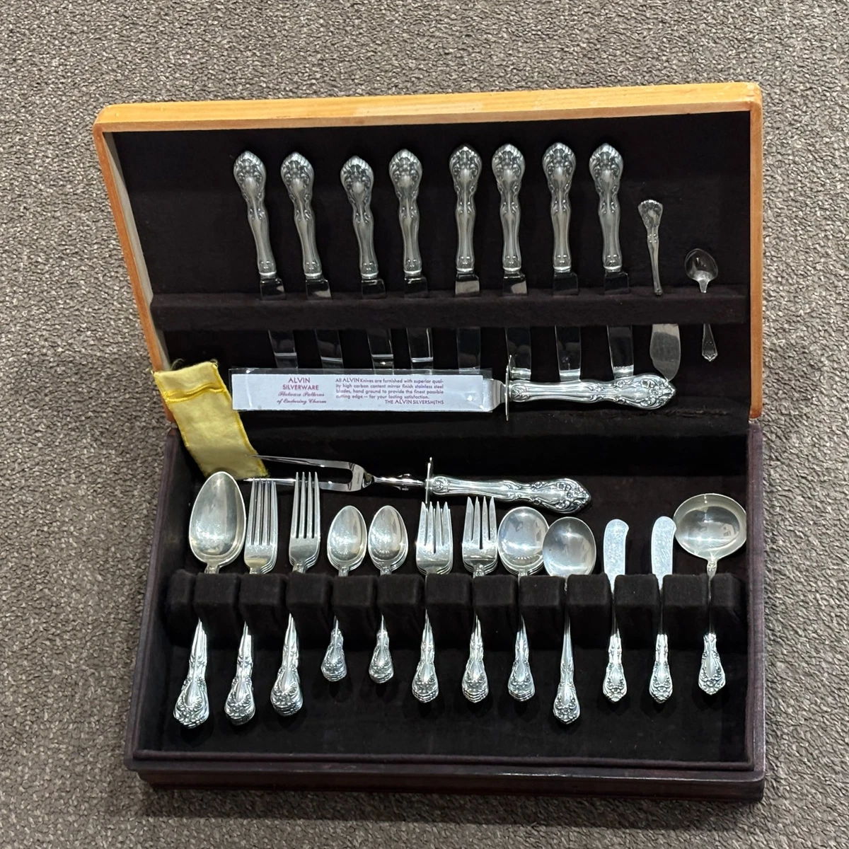 Alvin Chateau Rose Antique US Sterling Silver Flatware Sets for