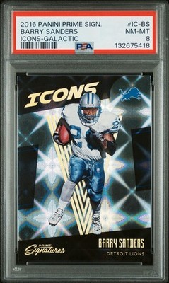 Barry Sanders 2016 Panini Prime Signatures Icons Galactic PSA 8 SSP