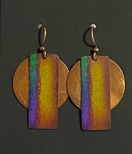 Handcrafted Geometric Turquoise & Purple Copper Pierced Hook Dangle Earrings