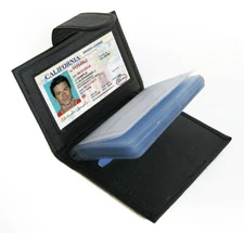 RFID Blocking Black Leather Business Card Organizer Plastic Insert Wallet