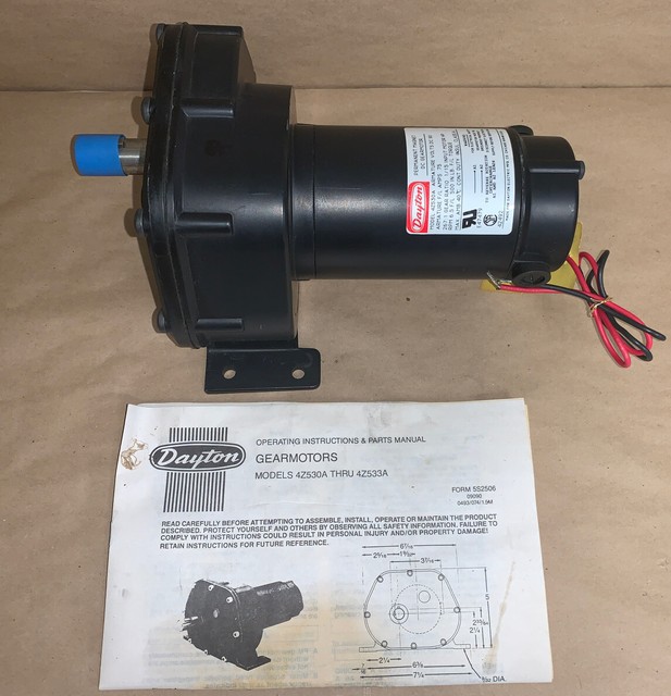 Dayton DC Gear Motor Permanent Model 4Z530A 6.5 RPM 90 VDC 1l470