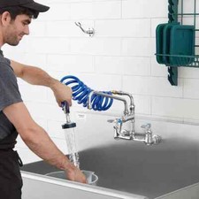 T&S Brass PG-8WSAN-10 Dog Pet Grooming Faucet – Wall Mount 8" Center, 18" Hose 