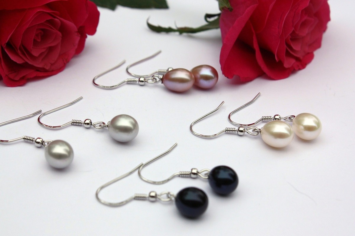 Boucles D'oreilles En Argent 925 Avec Perles D'eau Douce - Style Goujon (piercing), Neuf