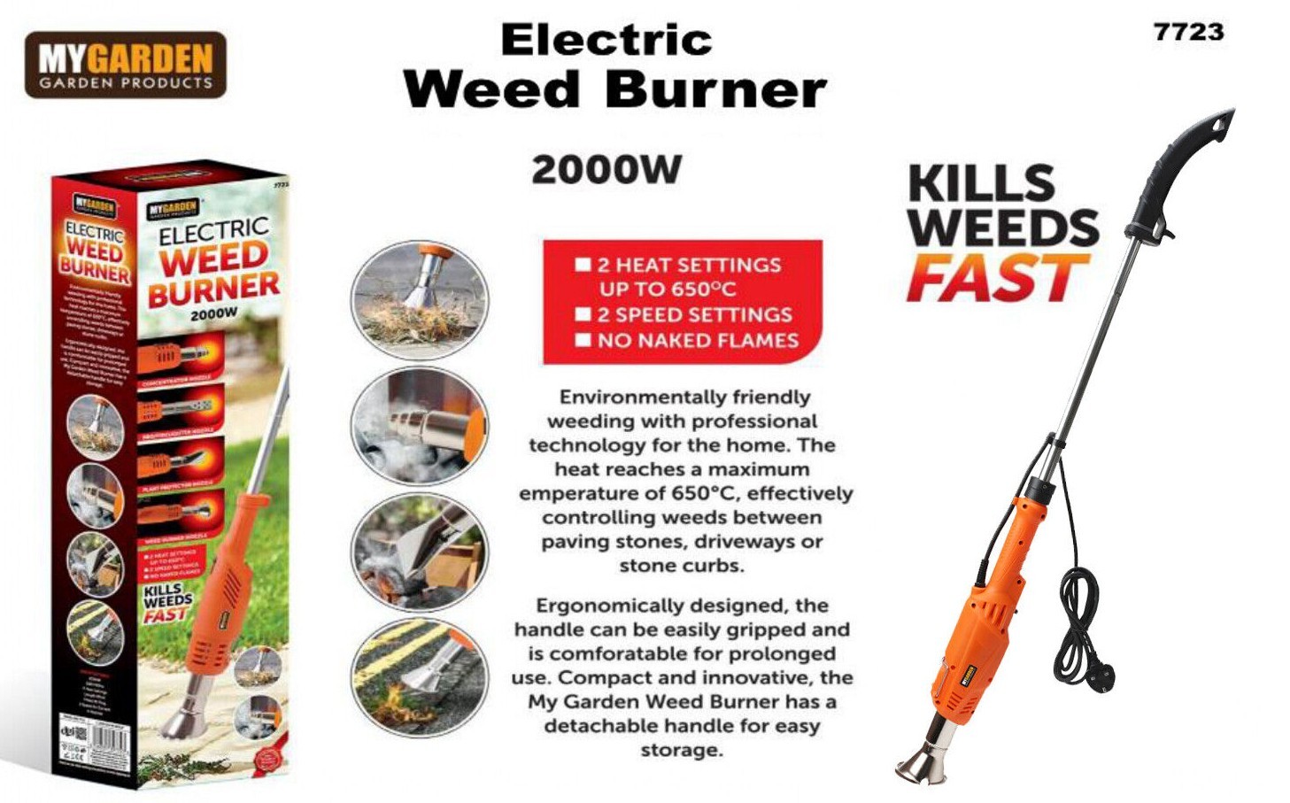 ELECTRIC WEED BURNER 2000W ADJUSTABLE GARDEN WEEDING KILLER TORCH WITH