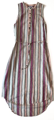 Splendid Linen Viscose Blend Dress Striped Maxi Sleeveless Buttons Womens S New
