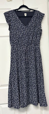 GAP Navy Blue Lined Midi Dress with White Floral Pattern Size Small