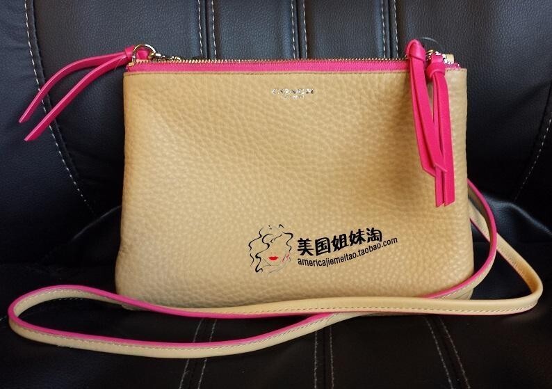 Coach 51636 Bleecker Edge paint Tri Zip Leather Crossbody Camel