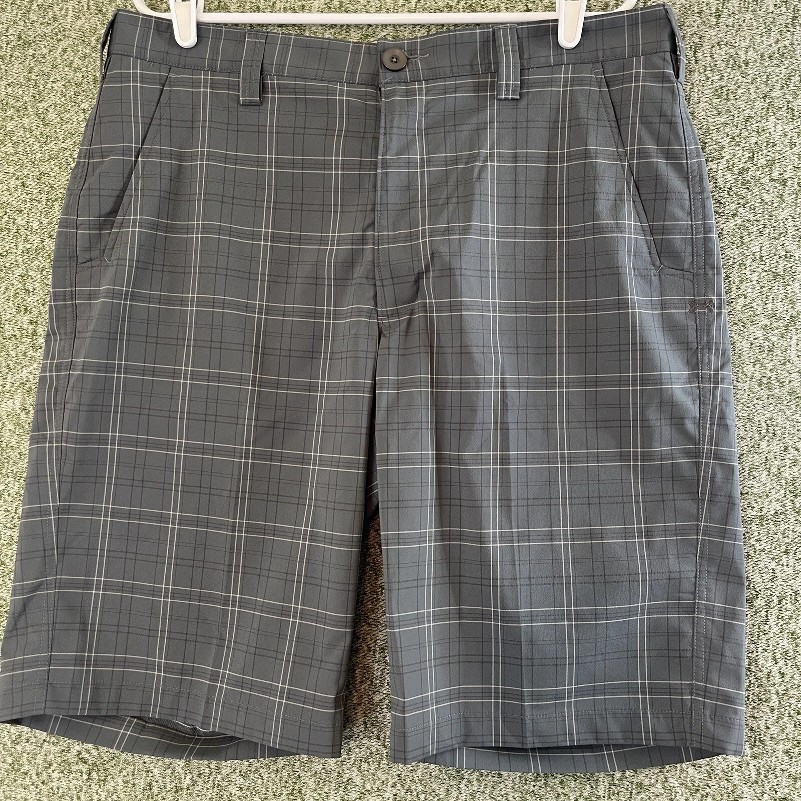 Under Armour Pantaloncini Uomo 36 Grigio Plaid Drive Performance Golf Flat Front Active