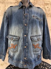 RocaWear Mens Blue Denim Barn Jean Jacket Size 2XL Button-Up Embroidered Coat