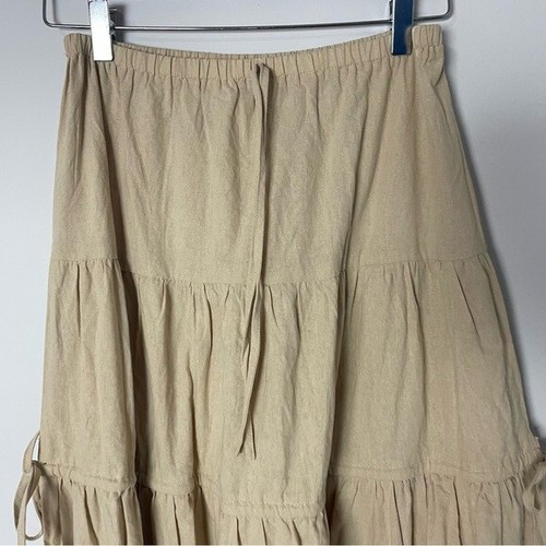 Nasty Gal Women's Size:4 Tan Elastic Waist Tiered Maxi Skirt Cottagecore Boho - Picture 2 of 7