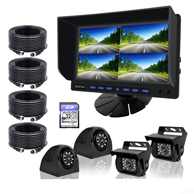 9'' Quad Monitor DVR Video Recorder 4x AHD 1080P Front/Sides/Rear View Camera Kit