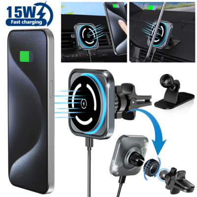 15W Magnetic Wireless Charger Car Mount Holder for iPhone 16 MagSafe
