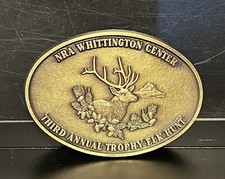 Vtg NRA WHITTINGTON CENTER Third Annual Trophy Elk Hunt Brass Belt Buckle Oval