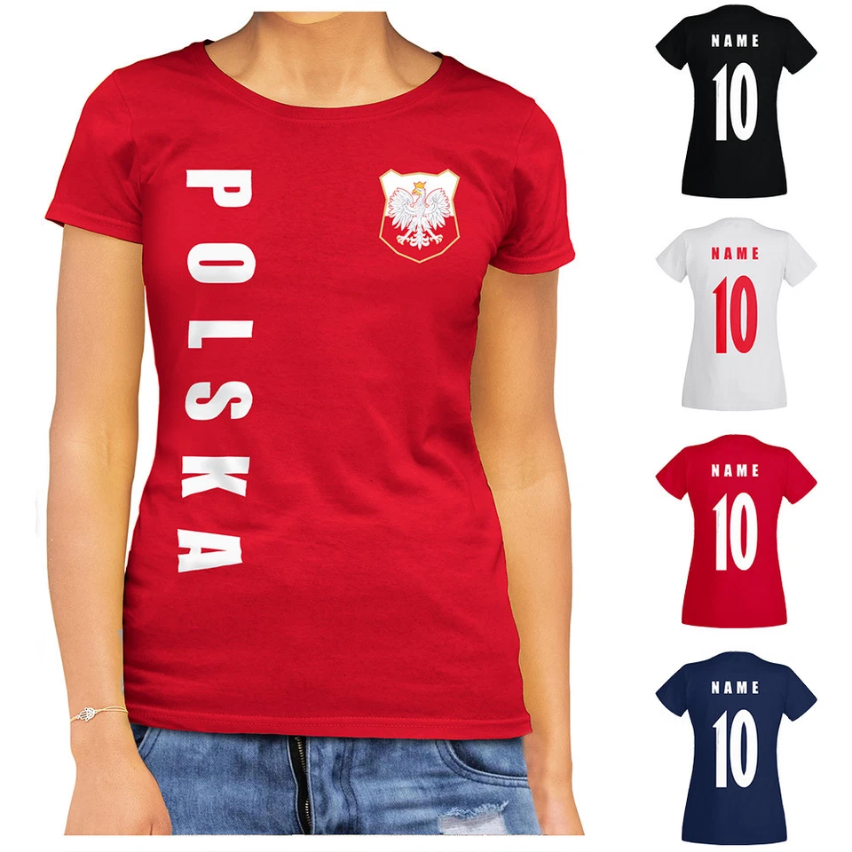 Polen Polska EM 2024 Damen T-Shirt Trikot Name Nummer Fussball Team National