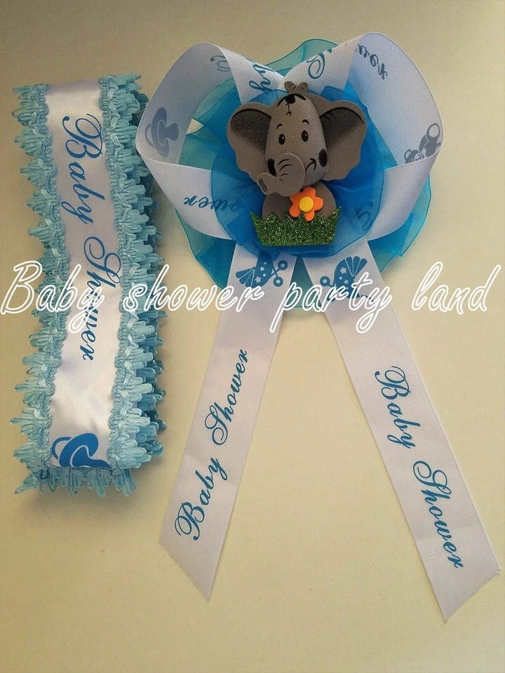 Baby Shower Mom To Be It's a Boy Faja Elefante Safari Cinta Azul Ramillete Noé Foto 2 de 4