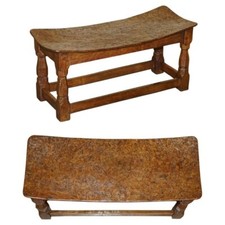IMPORTANT 1930'S BURR OAK ROBERT MOUSEMAN THOMPSON STOOL WITH PERIOD CURVED TOP