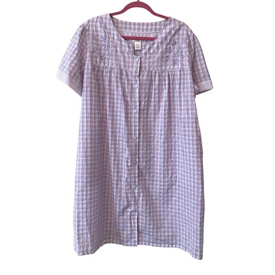 NWT Croft & Barrow Womens House Coat Size Large Duster Purple Plaid Gingham
