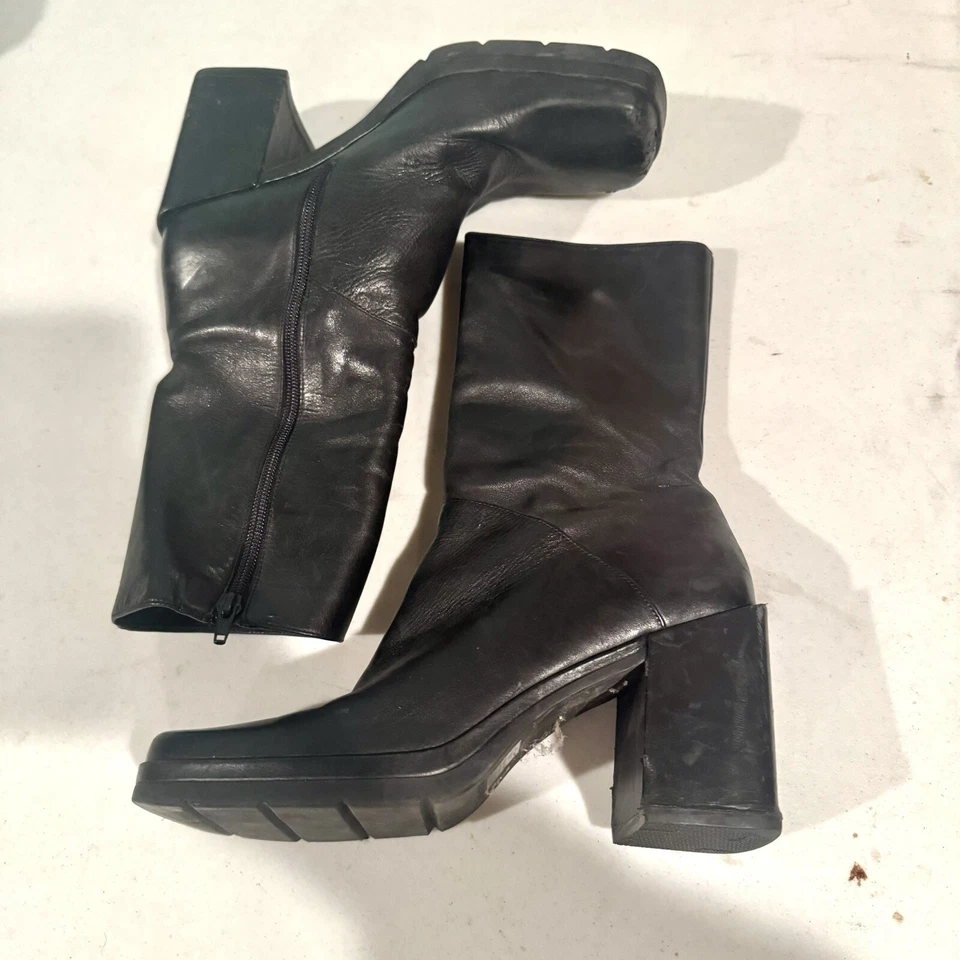 Botas Enzo Angiolini Lodes Cuero Punta Cuadrada Tacón Grueso Negras Talla 10 Foto 2 de 4