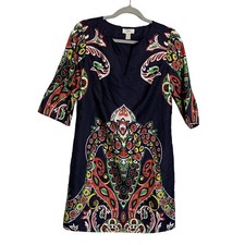 Ann Taylor Loft Dress Womens 4 Shift Dress Bell Sleeve Motif Print Satin