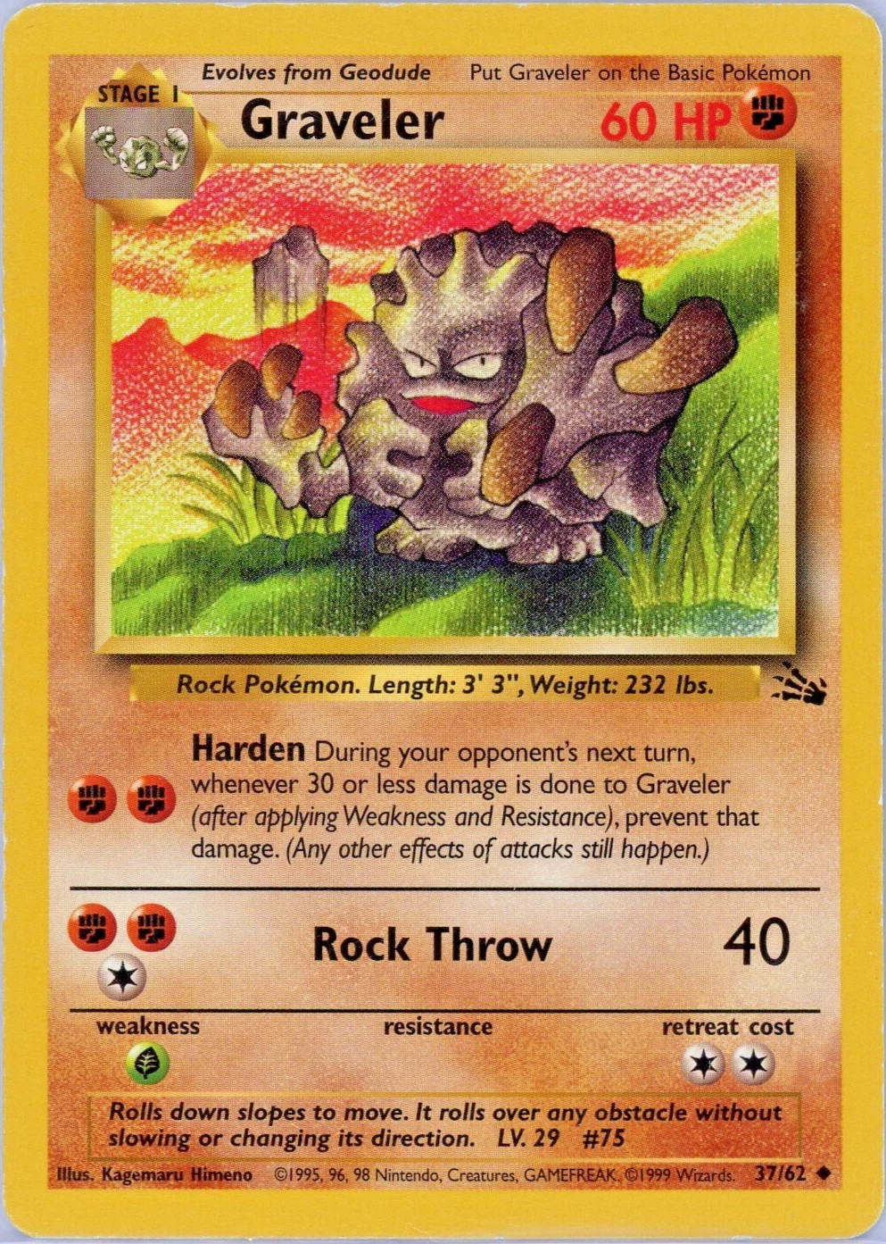 Graveler NM Pokemon 37/62 Fossil Vintage 1999 Uncommon Near Mint Unlimited