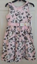 Jayne Copeland Girls Fit  Flare Pink Floral Dress Size 10 Bow Accent