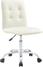 Prim Ribbed Armless Mid Back Swivel Conference Office Chair in White