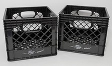 Set Of 2 Vtg Prairie Farms And Hiland Heavy Duty Black Plastic Milk Dairy Crate