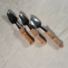 VTG Set of 3 Bamboo Handle Stainless Steel Serrated Tip Grapefruit Spoons Japan