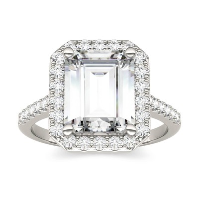 4.06 CTW DEW Emerald Cut Lab-Created Moissanite Halo Engagement Ring