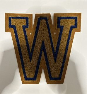 Vintage ? Varsity Letter Letterman Jacket Sweater Patch "W" Blue Gold Chenille
