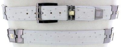 Mens Western Belt Off White Ostrich Quill Print Leather  display picture 3