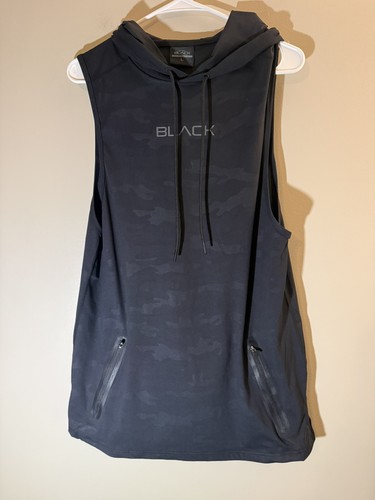 ACTIVELY BLACK Men’s Large Black Camo Sleeveless Workout Hoodie NWT