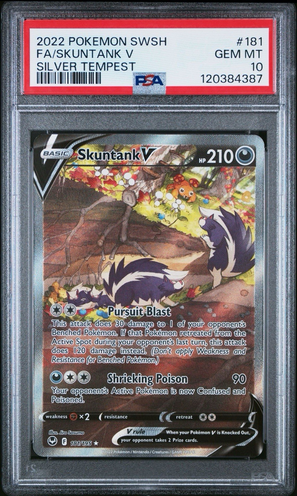 Pokemon Skuntank v 181/195 SWSH Silver Tempest FA Alternate Art Card PSA 10