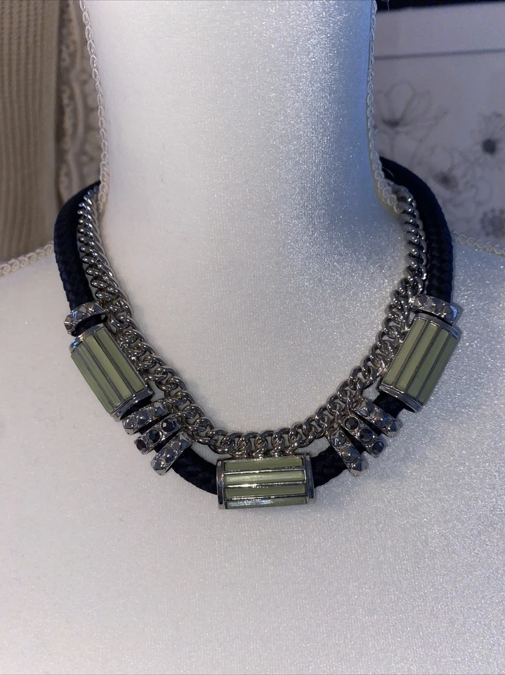 lia sophia Necklace Instaglam Statement Choker Blue Rope Green Silver 15-17" EUC - Image 1 of 4