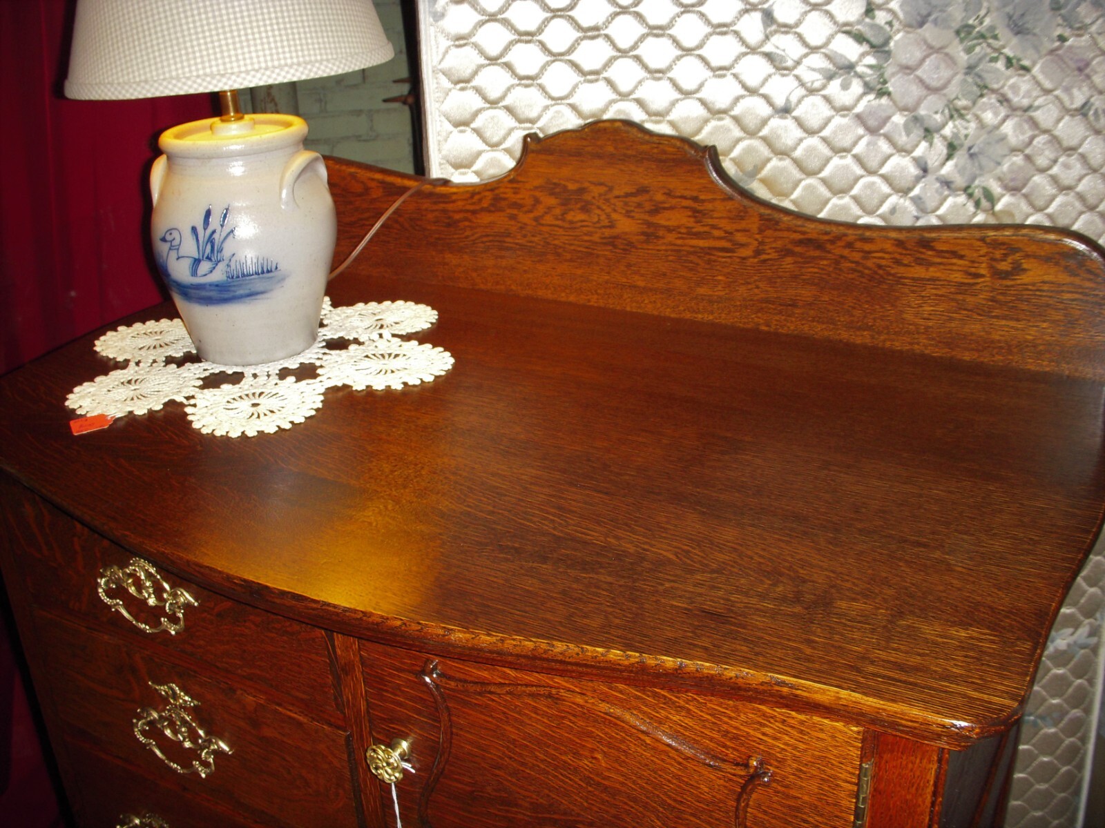 Antique Oak Highboy Dresser ornate carvings 6 drawer & Hatbox bureau
